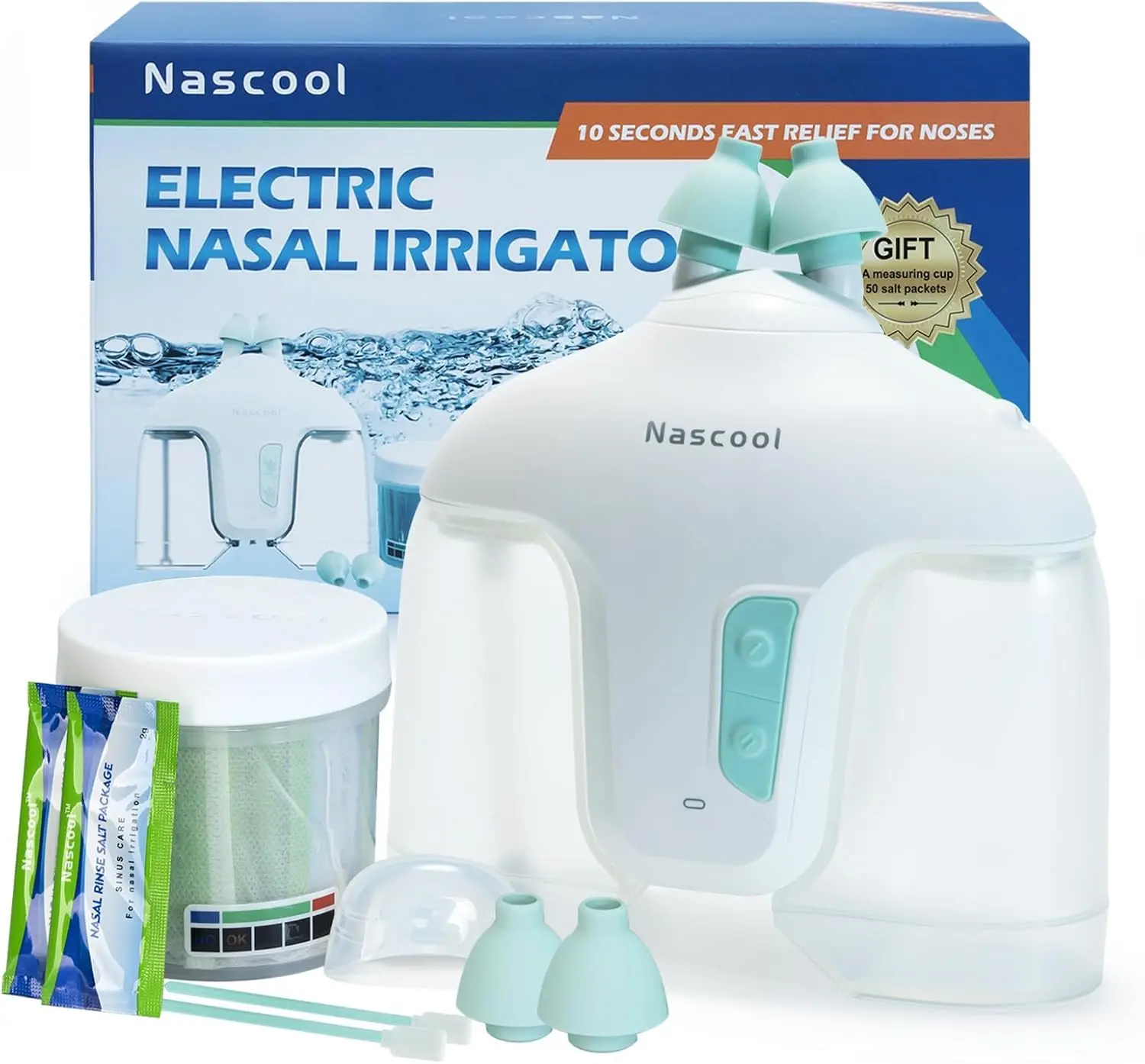 Nascool Electric Nasal Irrigation Device with 50 Salt Packets, 2 Modes ...