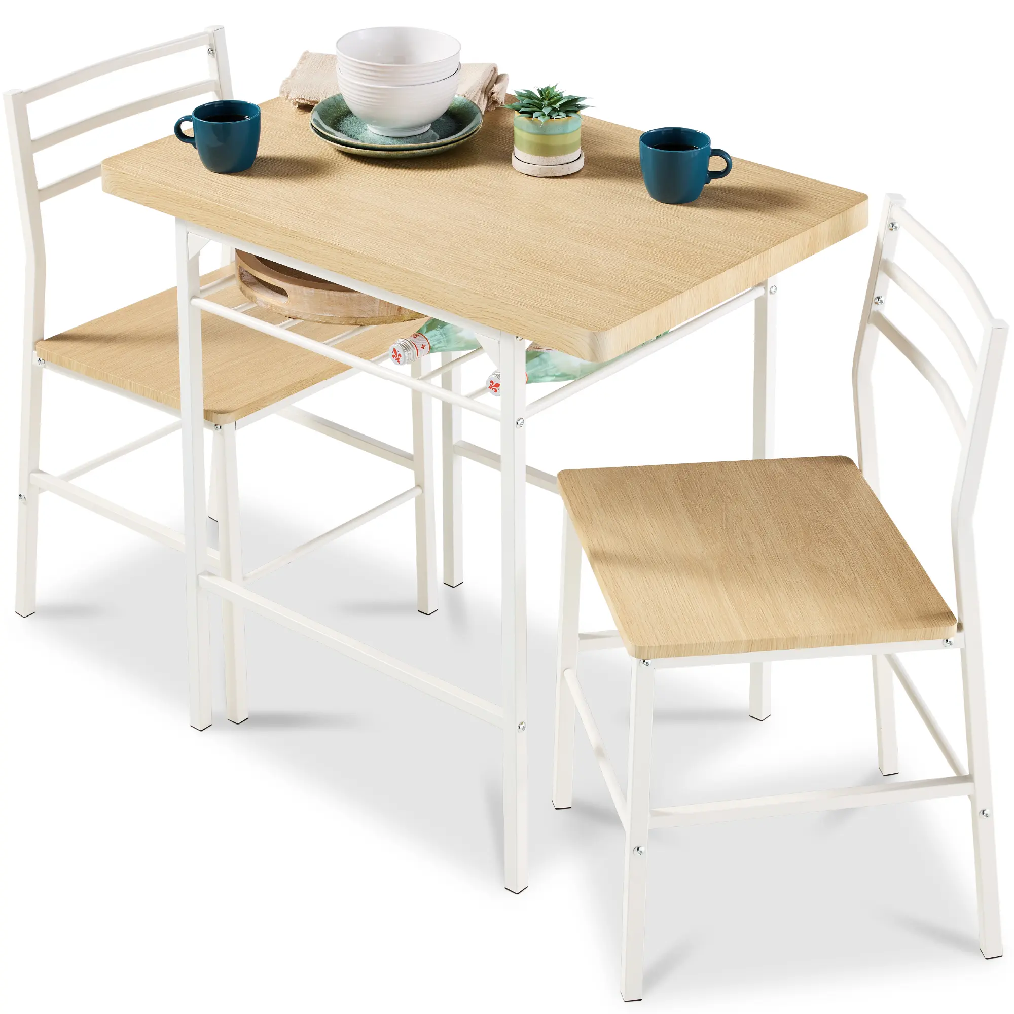 Best Choice Products 3-Piece Modern Dining Set, Square Table & Chairs Set w/ Steel Frame, Built-In Storage Rack