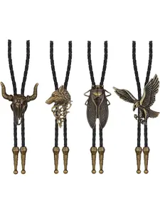 4 Pieces Leather Cufflinks for Men, Vintage, Necklace, Pendant, Bull, Wolf, Eagle, Cicada, Handcrafted, Tie, Bolo, Cowboy, 100, Leather, Exquisite Jewelry Gift