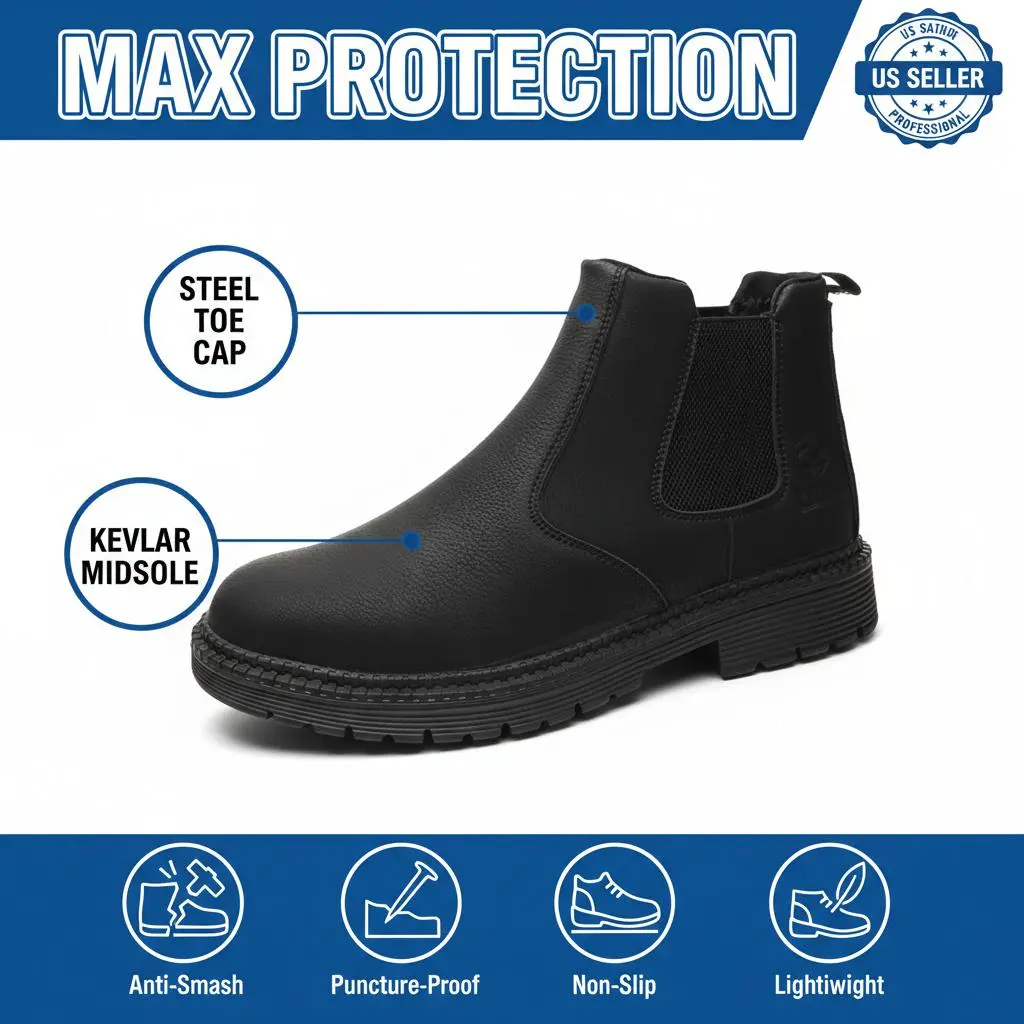 Waterproof Steel Toe Safety Clogs for Women and Men, Anti-Slip & Puncture-Proof Kitchen Work Shoes, Breathable Slip-On Footwear