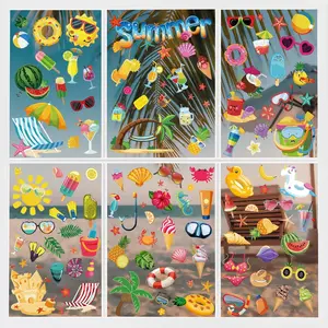 132PCS Reusable Double-Sided Spring Summer Static Window Clings Vibrant Seasonal Window Decals for Tropical Home Decor 9 Sheets