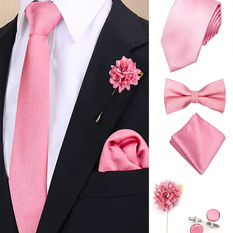Men's Solid Color Tie and Bow Tie Set, Plain Ties, Elegant Business Formal Accessories, Suitable for Special Occasions and Everyday Wear