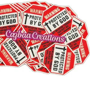 Stop Sign-Shaped GOD-Protected Embroidery Patch - Christian-Themed Fabric Applique, Heat Transfer, Embroidered Stitched Sticker for Faith & Religion Sewing Supplies, Christian-Themed Patch Applique