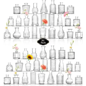 Bud Vases in Bulk 50, Glass Vases for Centerpieces, Small Vases , Small Flower Vase for Centerpieces, Mini  Vase, Clear Bud Vases for Wedding Table Decor