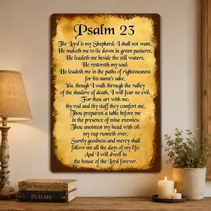 Psalm 23 Vintage Metal Sign, Christian Wall Decor Bible Verse Tin Sign, Rustic Farmhouse Religious Home Decor for Living Room Bedroom Church Gift 8x12 Inch Home Decoration Home Office Decoration