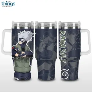 Kakashi Anime Tumbler 40oz & 20oz, Insulated Stainless Steel Travel Mug with Handle & Lid, Double Wall Vacuum Cup, Aesthetic Gift for Anime Fans