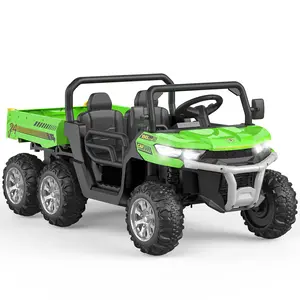【Christmas Gift】Green 24V Kids Battery Powered Electric Tractor 6 Wheels Ride On Car With Tipping Bucket Remote Control Led Lights And Music Green