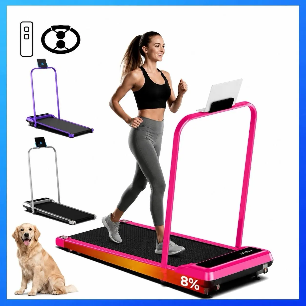[New Arrival] Electric Folding Treadmill with Handrail – Adjustable Incline, Low-Noise Motor, 265lbs Capacity, Spacious Belt, Dual Shock Absorption – Remote & Wheels for Easy Moving, Free Resistance Bands Included