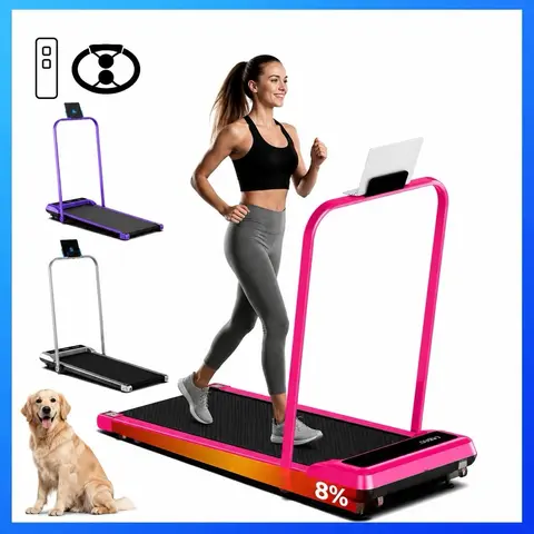 [New Arrival Adjustable Incline]Electric Folding Treadmill with Handrail, Low-Noise Motor – 265lbs Weight Capacity Spacious Belt Walking Pad, Dual Shock Absorption, Remote Control & Wheels for Easy Moving – Includes Free Resistance Bands and Remote