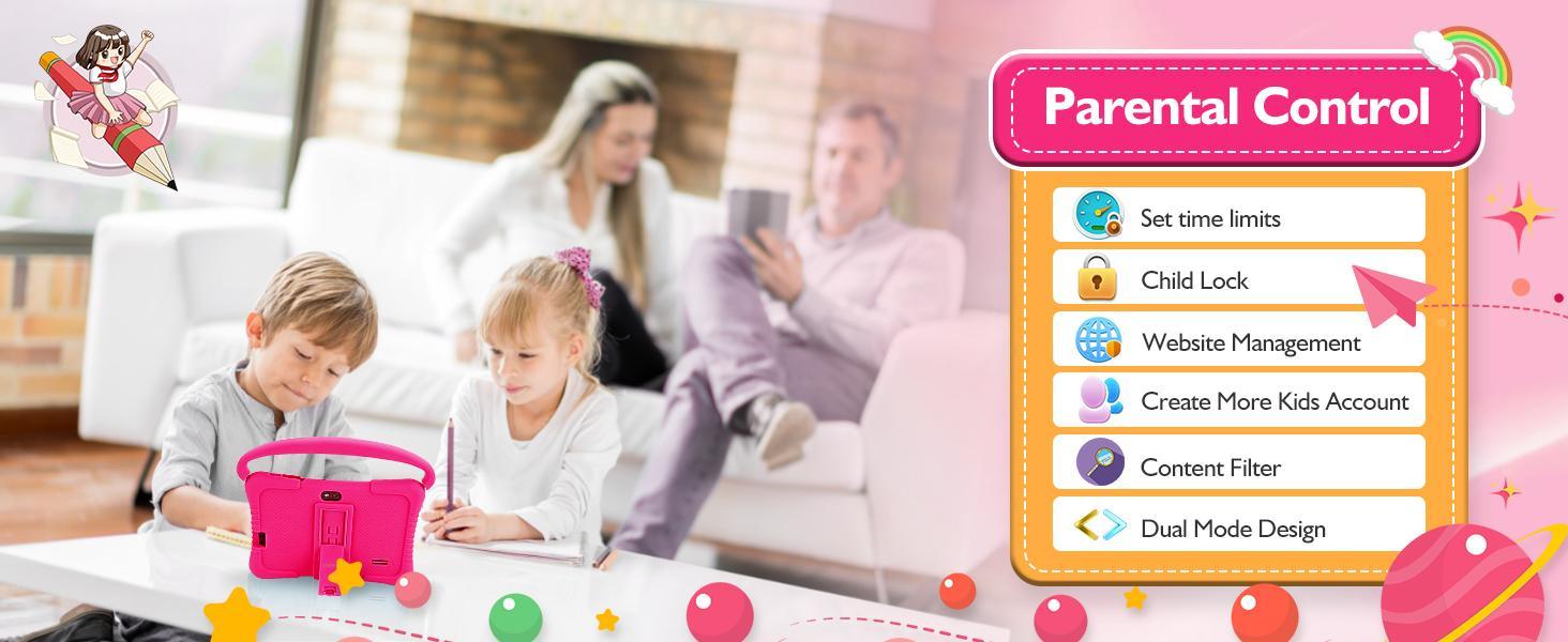 2026 New upgrade  Kids Tablet, 7-inch Android 32GB WiFi Tablet for Toddler, Learning Tablet with IWAWA App, Children's Tablet with Silicone Case Graphics Cellphone Anti-drop silicone case, Great Holiday Gift for Teens & Kids