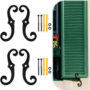 4 Pack 6.5 Inches Black S Style Iron Shutter Dog Holders, External Shutters Tieback with Mounting Hardware for Exterior Decorative Use