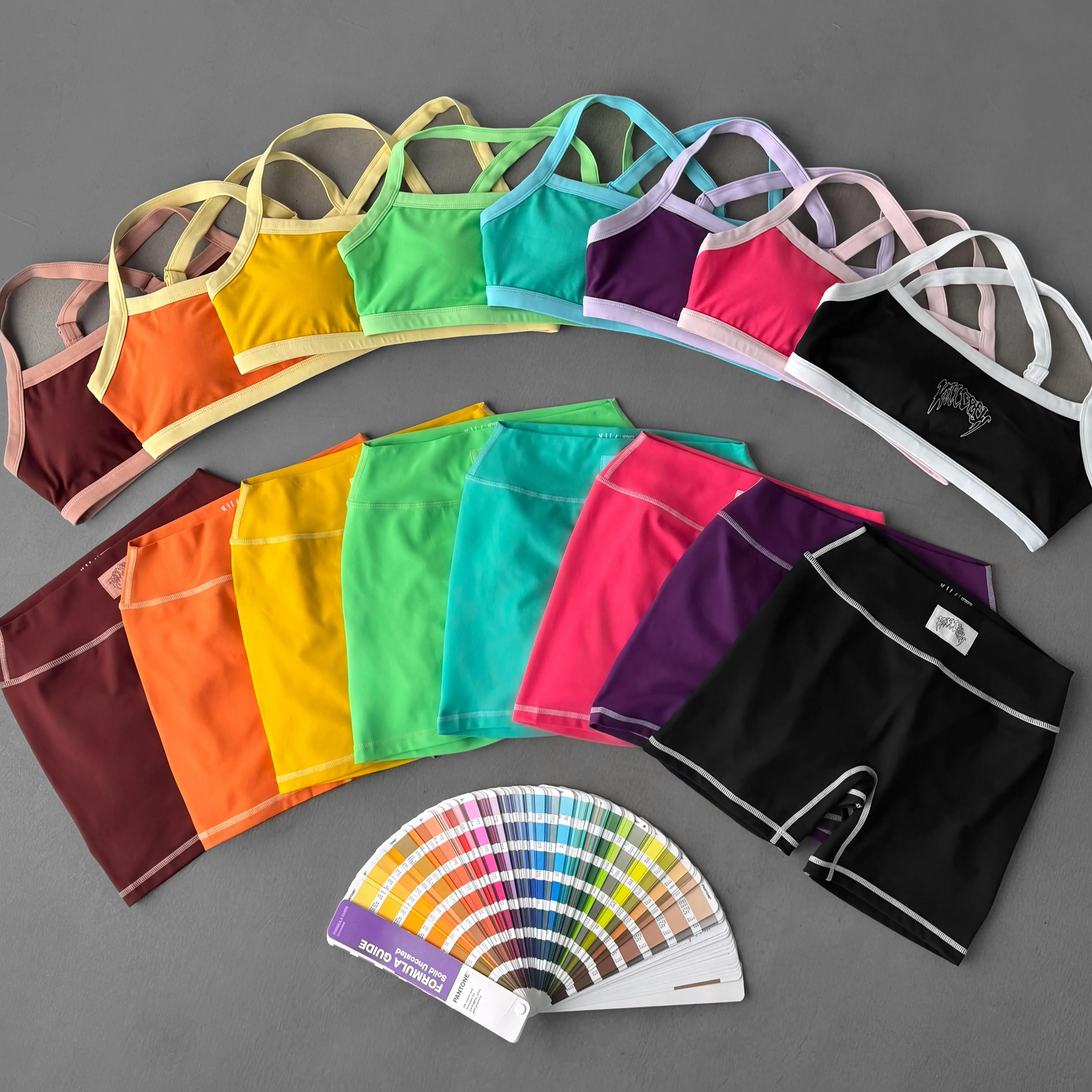 COLOR BLOCK SPORTS BRA & BIKER SHORT SETS