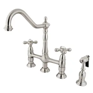 Kingston Brass KS1278AXBS 8 Inch Center Kitchen Faucet With Brass Side Sprayer - Satin Nickel