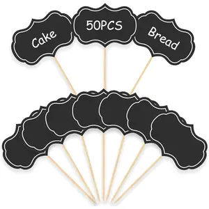 Cheese Markers, Charcuterie Labels, 50Pcs Chalkboard Cupcake Picks Charcuterie Accessories Food Label for Cheese Blank Toothpick Flags for Appetizer Signs Sandwich Birthday Party Decorations Black
