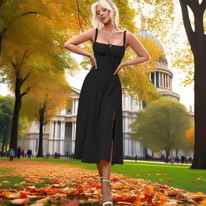 Women's Plain Ruched Boning Corset Milkmaid Dress, Lace Up Dress, Party Dress, Split Thigh Dress, Tie Front Dress, Elegant Square Neck Midi Dress, Dresses for Women, Frenchy Style Dress Formal Chic Womenswear wedding guest dresses