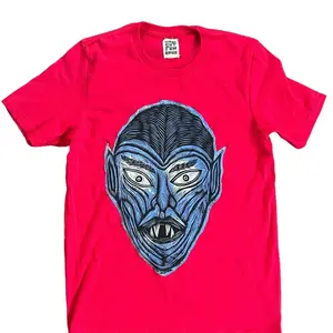 Bleached Eyes Hand printed Woodcut Appliqued T Shirt Cotton Menswear graphic tees Top Tshirt Crewneck Casual Streetwear