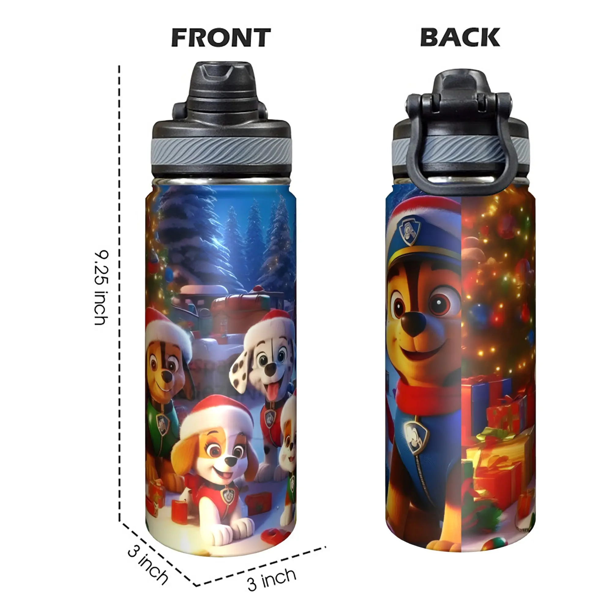 Paw Patrol Insulated Water Bottle with Straw - 9.25 Inch Cute Cartoon Design Portable Anti-Slip Durable for Christmas/Valentine's/Thanksgiving/New Year/Graduation/Birthday