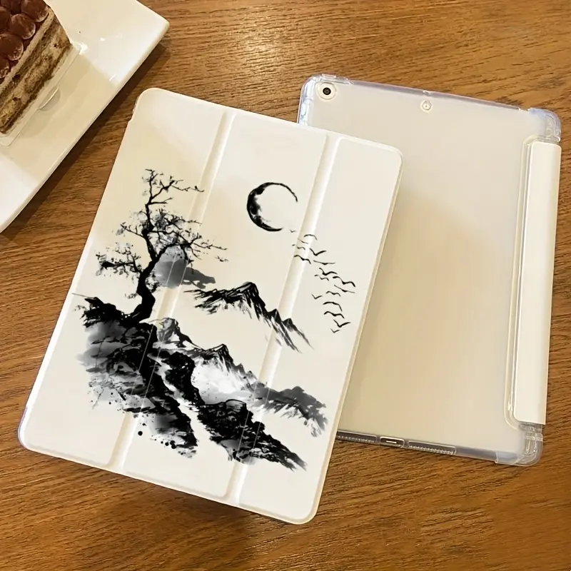 iPad Air 4/5/7/8/9/5/6/1/2/3/Pro 11/10th Gen Case with Stand - Elegant Moonlit Mountain Landscape, Foldable Hybrid Stand, Non-Slip Grip, Compatible with iPad Air 1/2/3/4/5/7/8/9/10th Gen Pro 11 - Black Ink Art Design, Case for iPad Air, Tablet Protection