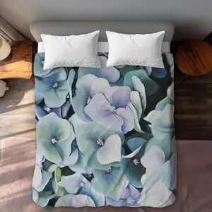 360 Stand Queen Size Rustic Duvet Cover, Hydrangea Plant Design, Breathable Fabric Bedroom Bedding Set - Textile Bedding for Home Decor