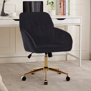 Adjustable Office Chair, Ergonomic Swivel Velvet Chair with Golden Base, Memory Foam Cushion, Comfortable for Long Sitting – Multiple Colors