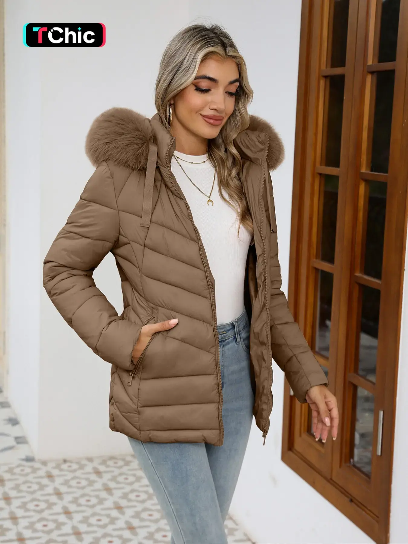 Hooded Jacket Faux Fur Fitted Jacket Savoy Faux Fur Hooded Puffer 