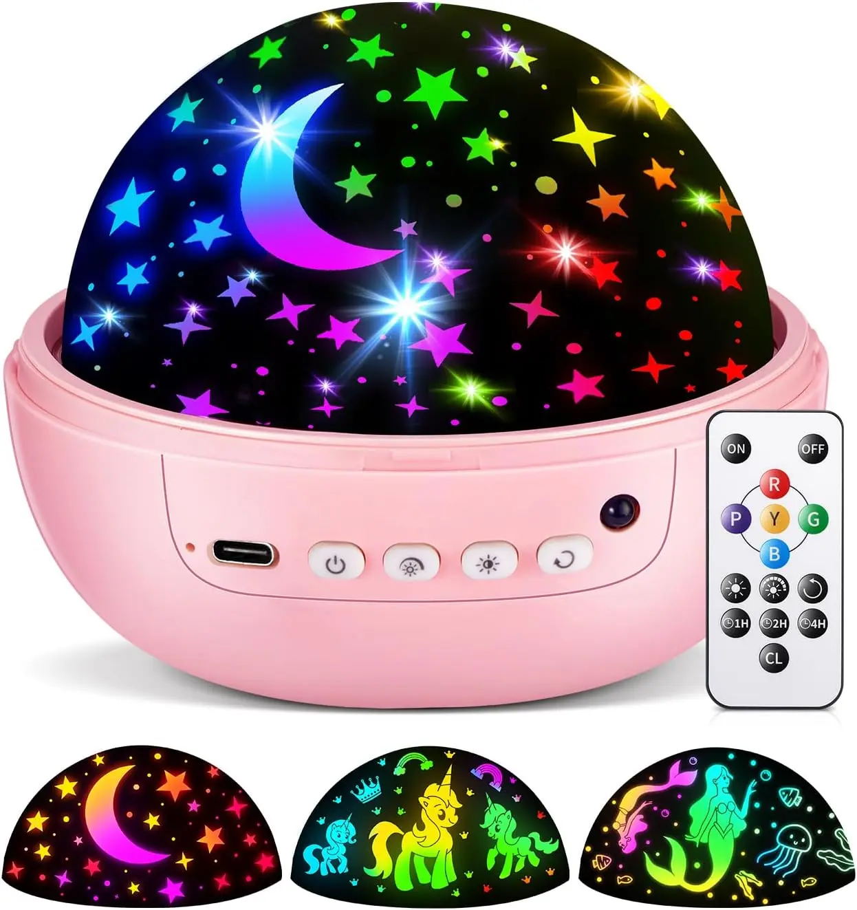 Chunting Unicorn Theme Night Light Star Projector - Cute Setup Mood Lighting for Girls Aged 3+, 3 Films, 360° Rotating, Remote Control, Dimmable Timer, All-Night Use, Ideal Gift