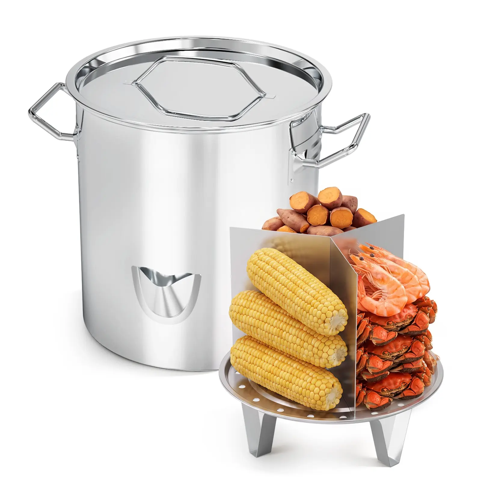 Stainless Steel Duckbill High-Capacity Steamer Pot with 3 Inner Compartments, Cookware for Home and Commercial Kitchen Use,home essentials
