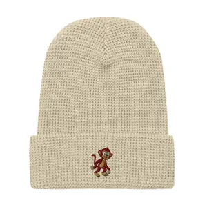 Playful Monkey Waffle Beanie – Cozy Embroidered Hat for Animal Lovers
