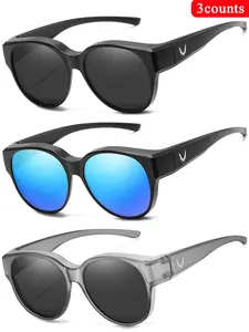 3 Piece Set Fit over Glasses for Women & Men, Comfortable Wear, Tinted Lenses, Uv400 Protection, Sporty Style, All Seasons, Lightweight Durable Sunglasses