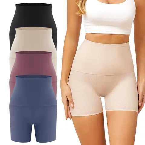 FINE TOO Women's 4pcs Seamless Boyshort Panties - Basic Full Coverage, Comfort Stretch, Breathable, Deodorant Design - with Button Detail, for Dance, Bike Riding, Daily Wear