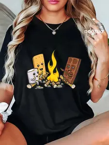 100% Cotton Unisex S’more Campfire Marshmallow Camping Smore T-Shirt Casual Top