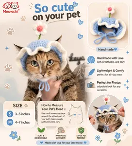 Handmade Crochet Flower Hat (fit 5-25lb cat&dog) – Cute Spring Daisy Design for Pets Outfits Material Springtime Homemade