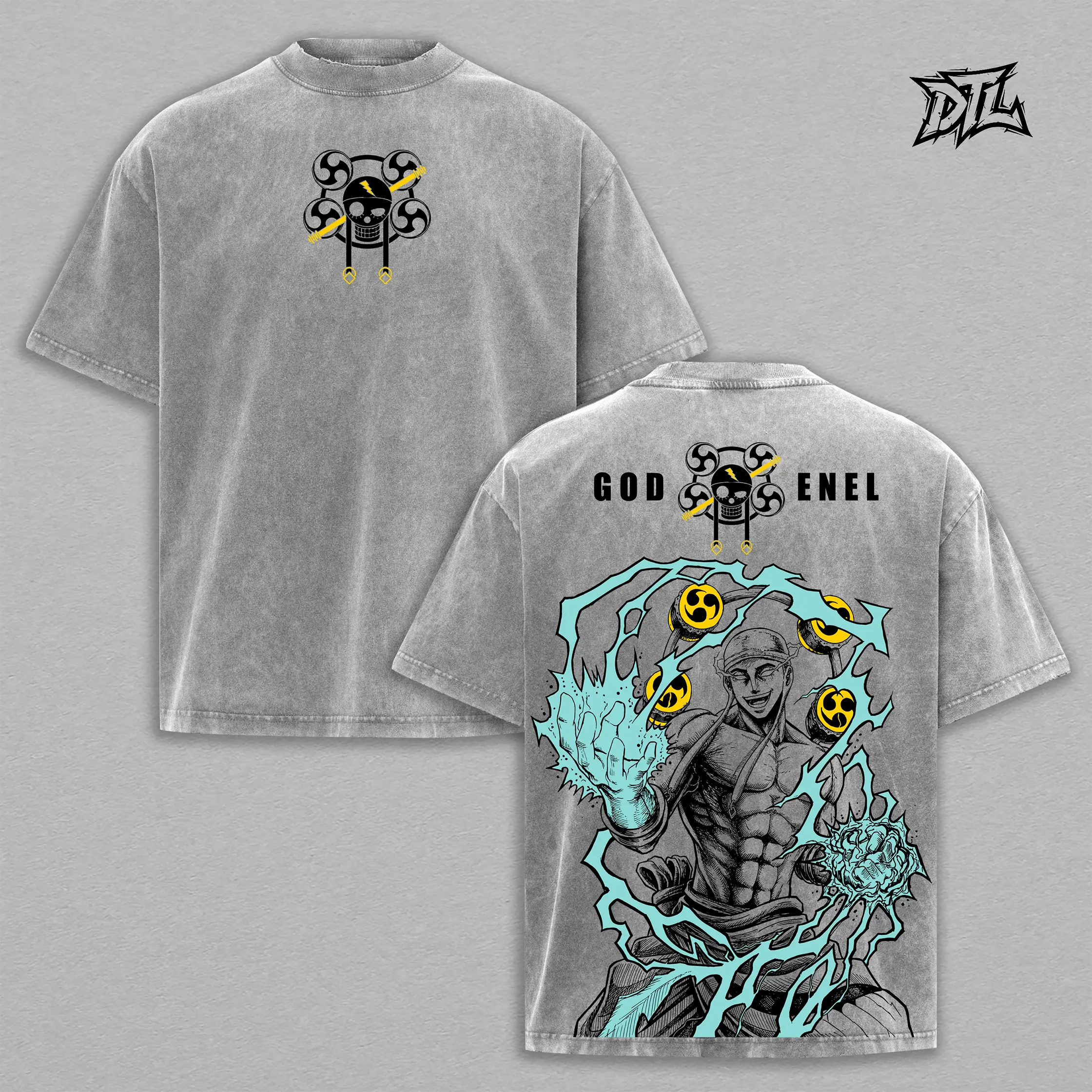God Enel "Amaterasu" Graphic Oversized Vintage Washed Tee | Heavyweight Cotton Anime Streetwear