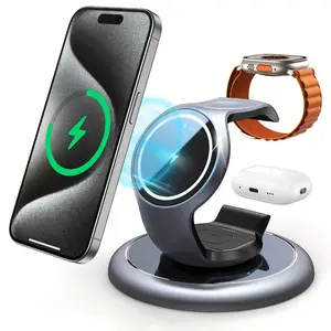 3-in-1 Charging Station 15W Fast Charger & Desktop Stand Compatible with Magsafe Charger Wireless Charger Stand for iPhone17 16 15 14 13 12 Series AirPods iWatch Series