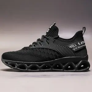 Men's Breathable Knitted Sneakers - Low-Top Running Shoes with Lace-Up Closure, Lightweight MD Sole, Four Seasons Comfort, Black Casual Sneakers, Suitable for Outdoor Leisure, Breathable Running Shoes | Fashion Low-Top Shoes | Breathable Fabric Upper