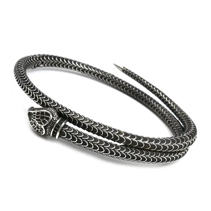Pre-owned GUCCI Sterling Silver 925 (Ag925) Small Leather Goods Snake Ag925 Bangle