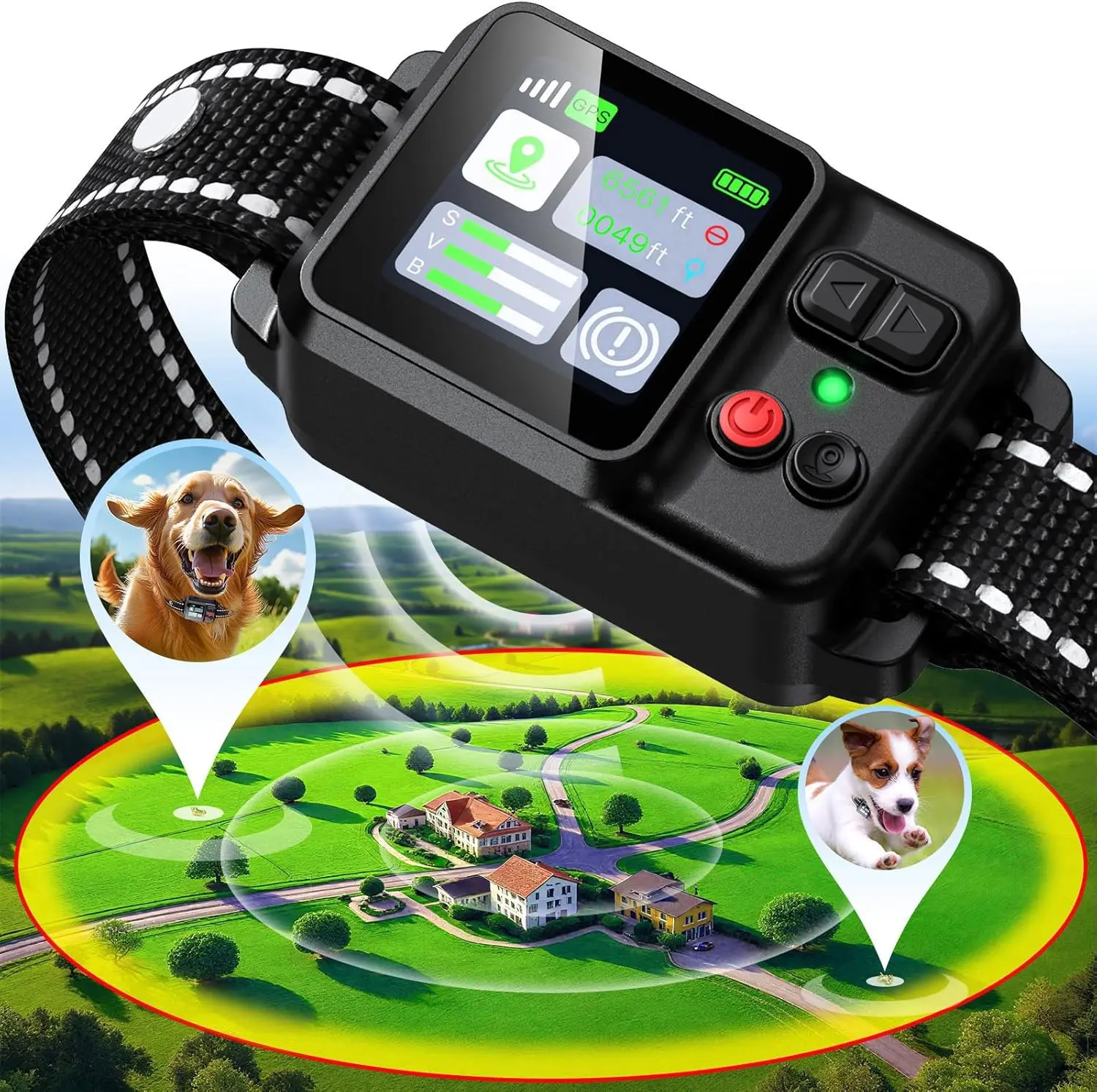 【NewYear2026】GPS Wireless Dog Fence System, Invisible Dog Fence Collar, 49–6561 ft Adjustable Range, 3 Training Modes (Beep/Vibration/Shock), Rechargeable & Waterproof, Outdoor Pet Containment System