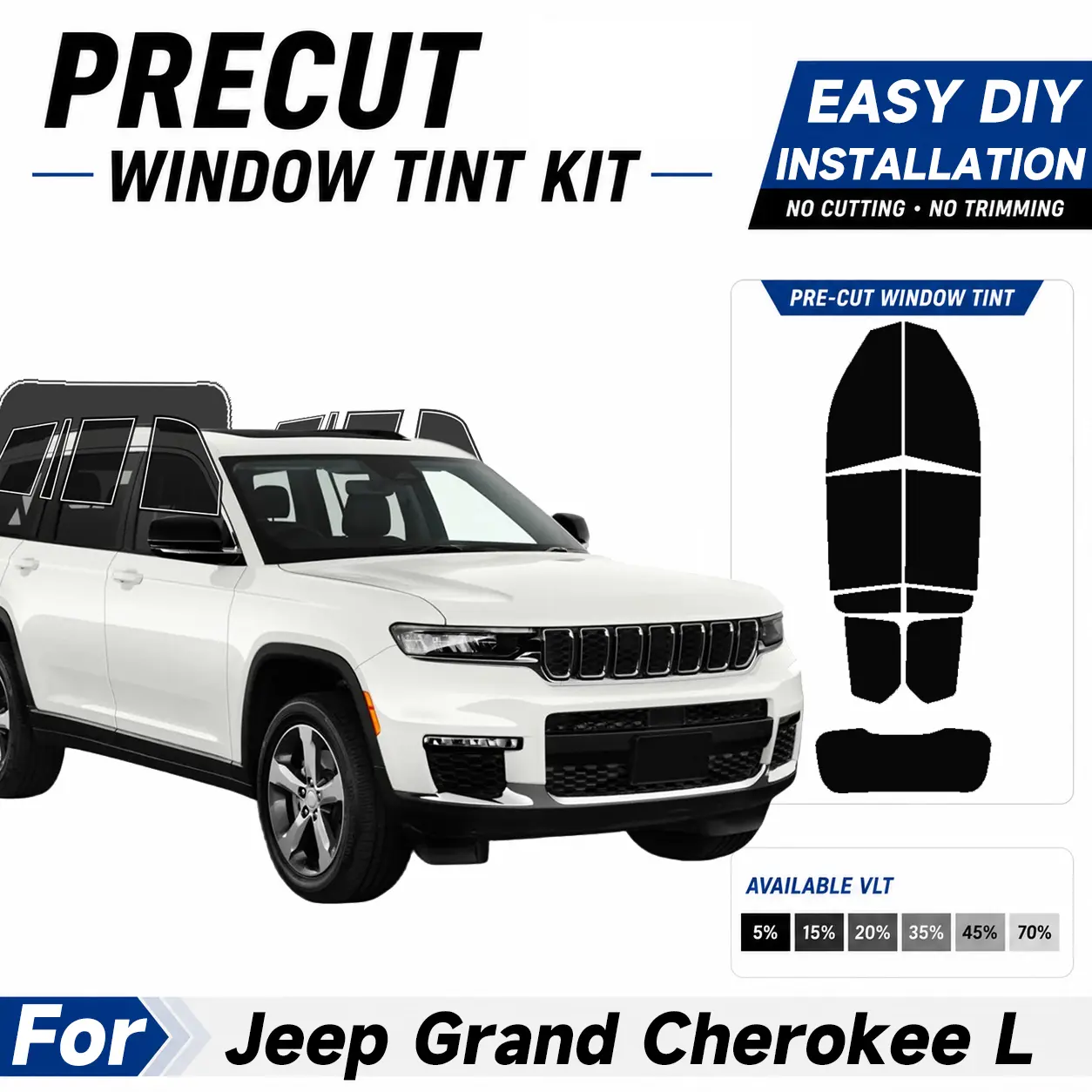 Pre Cut Window Tints for Jeep Grand Cherokee L 2021-2026, Computer precut Car Sunshade Windshield window tint for vehicles