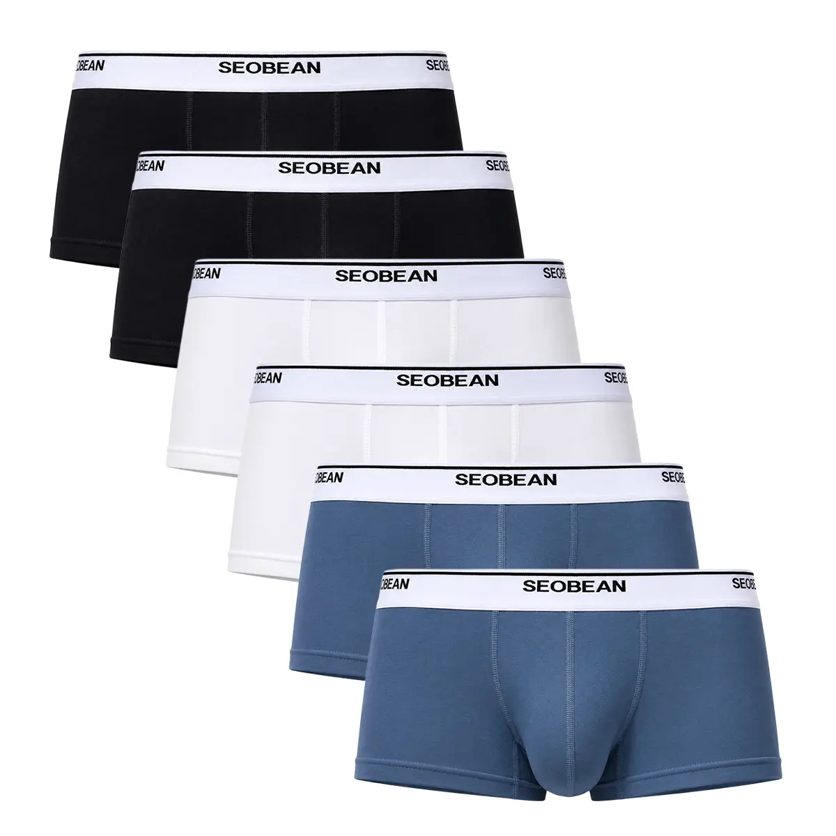 SEOBEAN Men's Cotton Boxer Briefs 3/6 Pack, Premium Stretch Underwear with Support Pouch, Soft Breathable Trunks, No Ride-Up Comfort Fit-250202