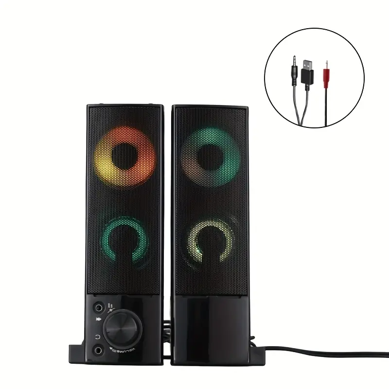 New 2-in-1 Computer Speaker, Surround Sound Music. HIFI-Bass RGB Light Atmosphere, Gaming Audio System; USB-Powered Wired Desktop Laptop Audio with 3.5mm Auxiliary Input and TEC Adapter