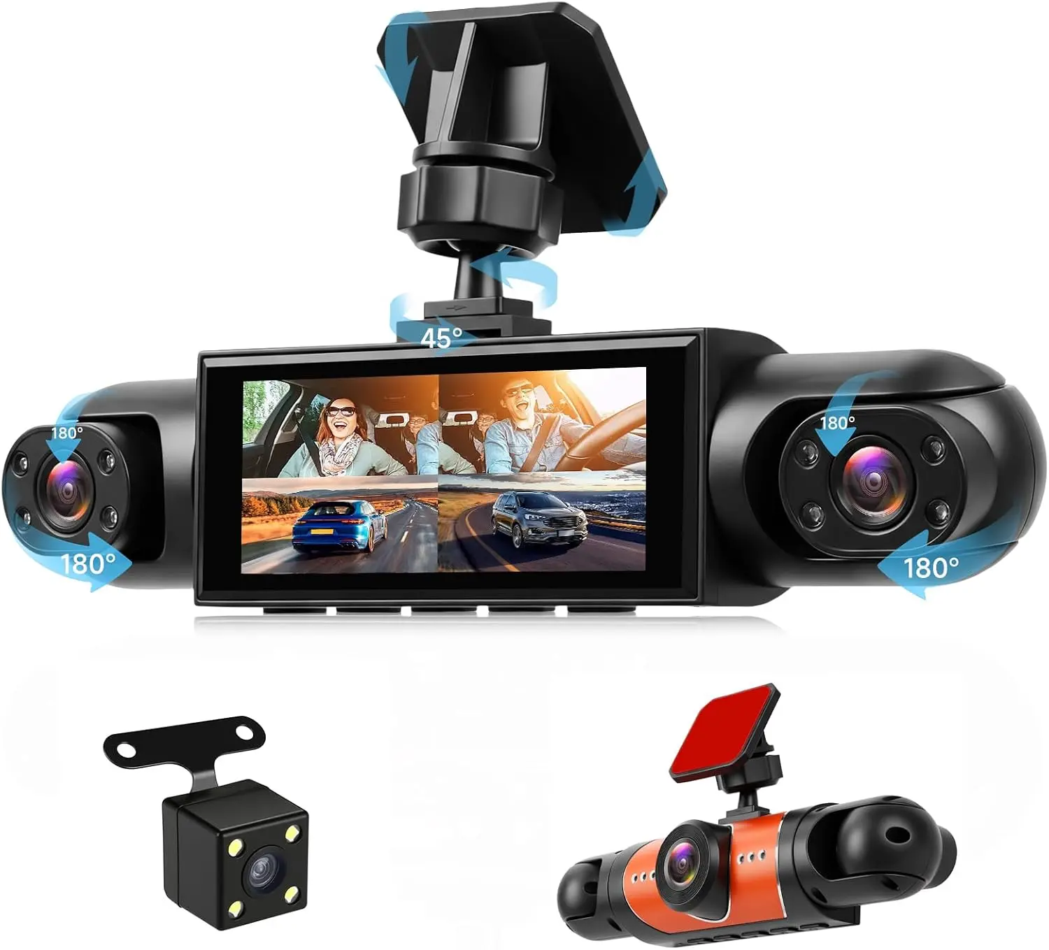 4-Channel 360° Car Dashboard Camera, 1080P Video Front Rear Inside Left Right Auto Accessories, Loop Recording, Reverse Assist, Exposure Compensation, Motion Detection, Easy Installation for Cars SUV Trucks Driving Safety