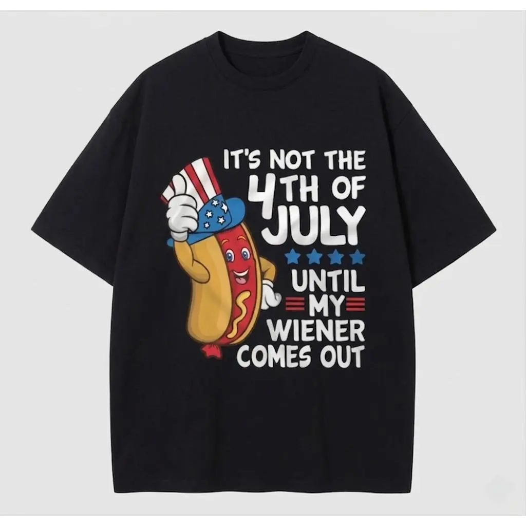 Men's 4th of July Funny Wiener Graphic Short-Sleeve T-Shirt - Soft Casual Crewneck, Relaxed Fit, Grilling BBQ Outfit, Office-Friendly Humor Gift, Breathable Layer, Printed Design
