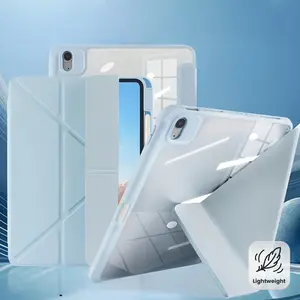 Y-fold tri-fold iPad case with multiple viewing angles, minimalist solid color design. Auto sleep/wake, shockproof, built-in pencil holder. Compatible with iPad mini 6/7, Air 4/2024, Pro 2020/2021/2022/2024. Ideal gift for you!