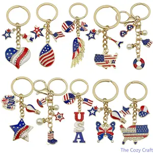 4th Of July Patriotic Keychain Bag Charm, Enamel American Flag Heart Star Pendant, Creative Stylish Key Chain, Trendy Independence Day Accessory for Backpack Purse Decor & Daily Holiday Gift summerwins