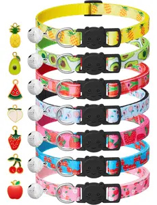 7 Pack Breakaway Cat Collars with Bells & Fruit Pendants,Safety Kitten Collar,Adjustable,Ideal for Girl Cats Boy Male Cats Pet Supplies,Accessories,Gifts
