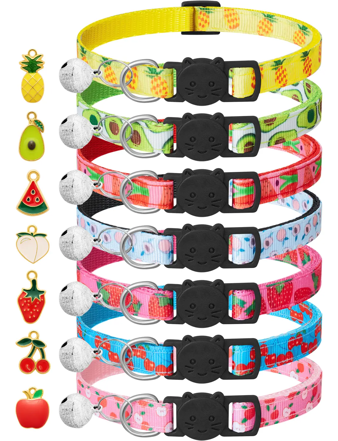 7 Pack Breakaway Cat Collars with Bells & Fruit Pendants,Safety Kitten Collar,Adjustable,Ideal for Girl Cats Boy Male Cats Pet Supplies,Accessories,Gi
