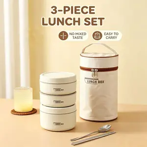 304 Stainless Steel Insulated Lunch Box Set with Spoon and Chopsticks, Stackable Multi-Layer Bento Box, Leak-Proof Portable Lunchbox for Office and Picnic