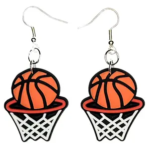 Basketball Earrings Hypoallergenic Silver Plated Fishhooks Yazzle Dazzle Airball Assist Rim Backboard Box Out Brick Double Dribble Baseline Basket Net