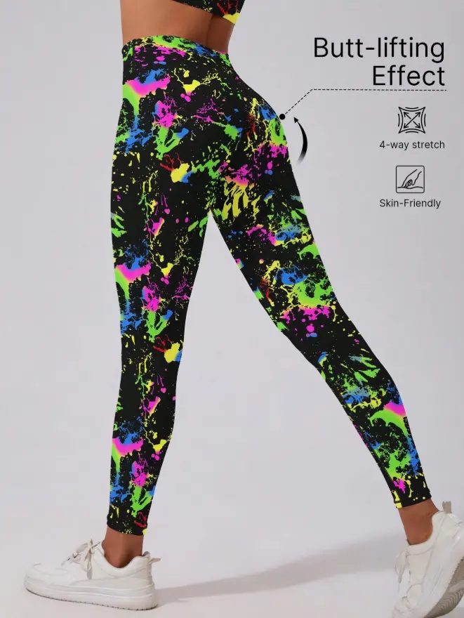 High Waist Butt Lifting Leggings – Fluorescent Camouflage Sports Long Pants, High Elasticity Jogging & Cycling Pants, Soft Breathable Moisture-Wicking Workout Activewear, Gym Fitness Yoga Outdoor Casual Wear, Gift for Women