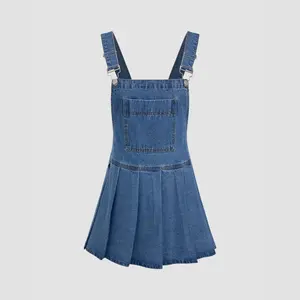 Cider Denim Pleated Mini Pinafore Dress